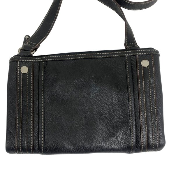 Tignanello Black Leather Travel Crossbody Bag Adj Strap - 3 Compartments EUC - Picture 10 of 16